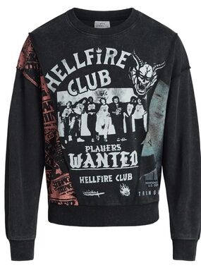 Stranger Things Hellfire Club Graphic Crewneck Sweater - Black